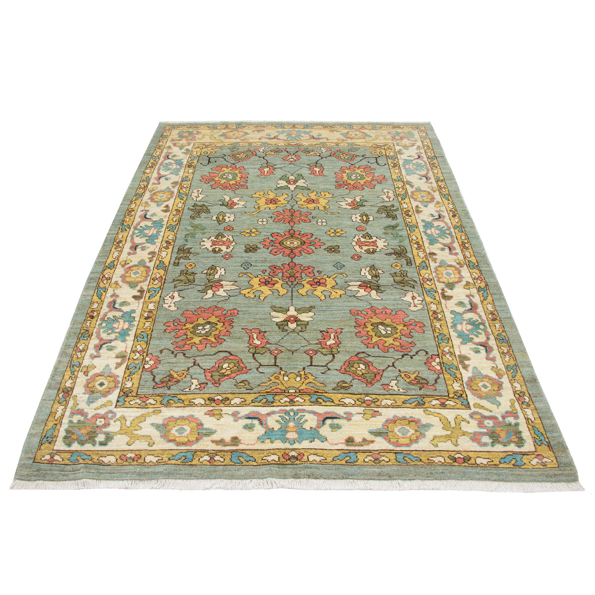 Tabriz Handmade Carpet, Allover, Wool on Cotton, Gray, 202 × 314 cm — 1016704