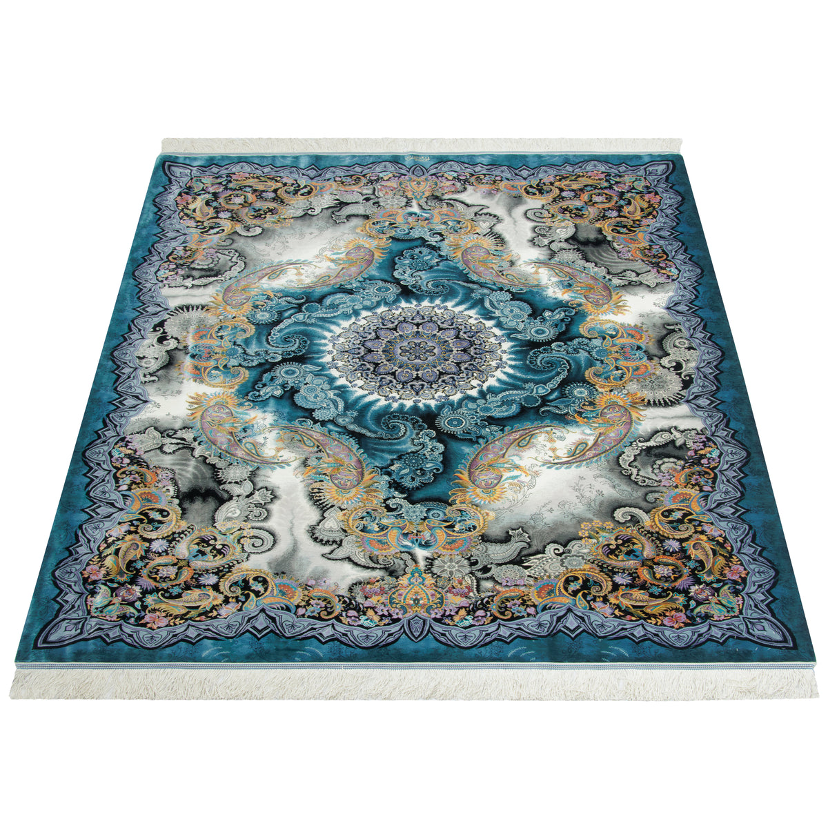 Qom Handmade Carpet by Kafashzadeh, Silk, Light Gray, 152 × 202 cm — 1016748