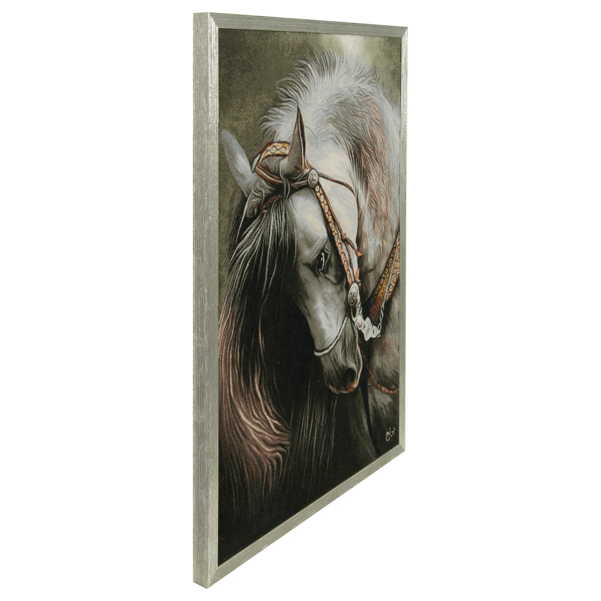 Tabriz Handmade Pictorial Carpet, Horse, Wool & Silk on Silk, Colorful, 50 × 74 cm — 70001581