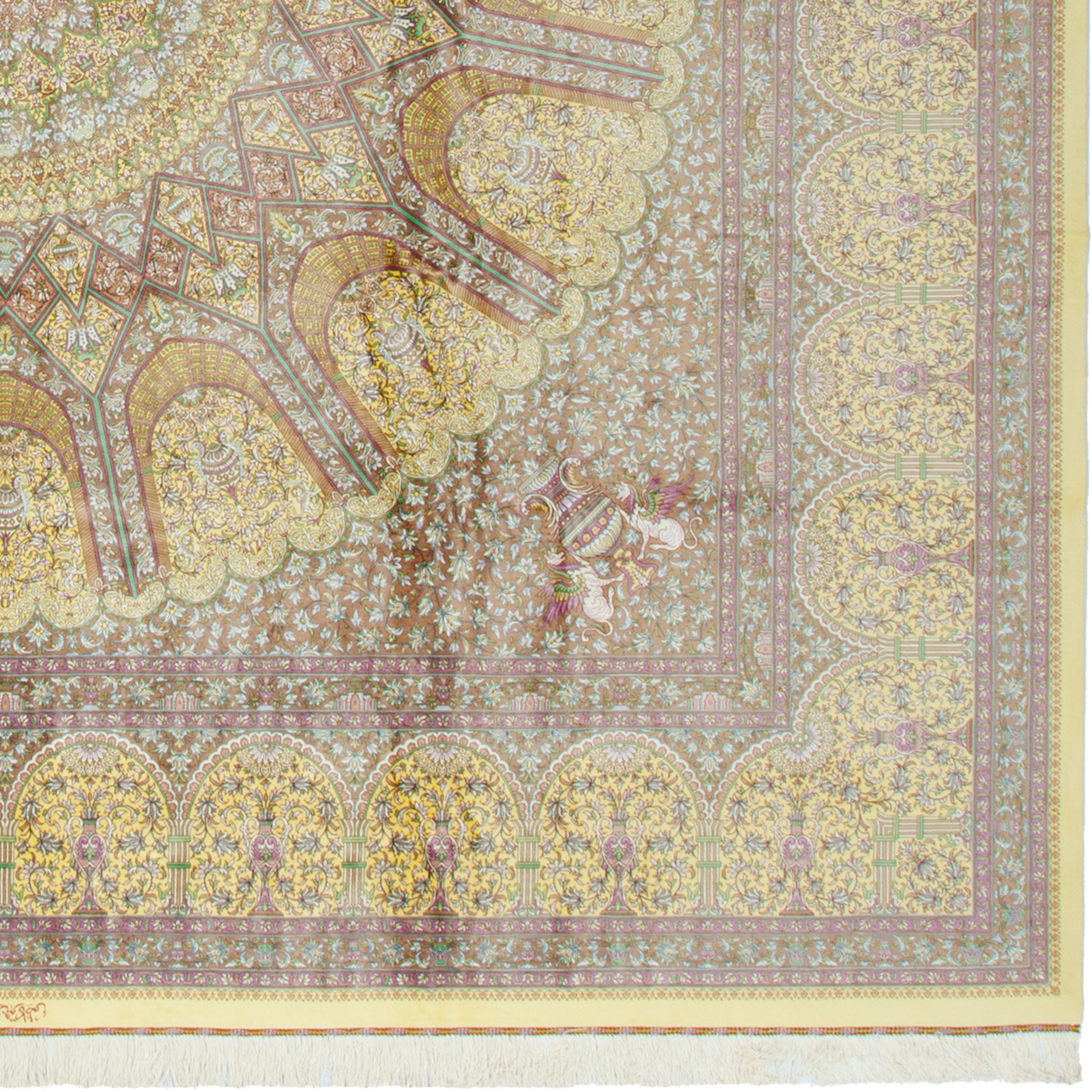 Qom Handmade Carpet — Gonbadi | Full Silk | 346 × 346 cm | SKU 11100615