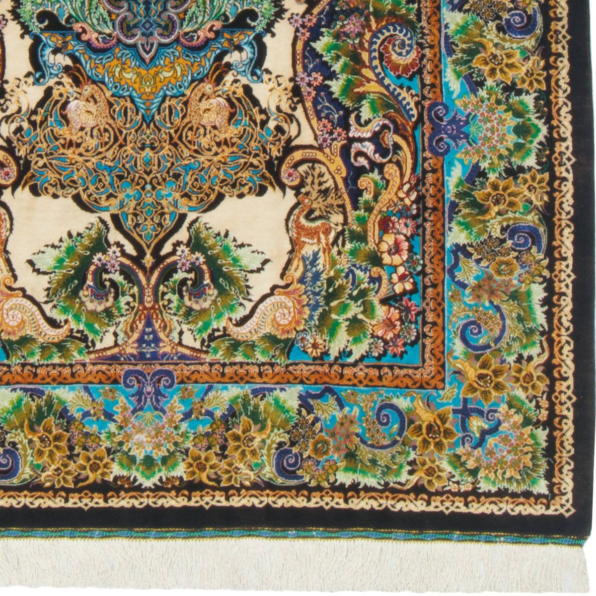 Qom Handmade Carpet by Khosh nejad, Allover, Silk, Wheat, 100 × 150 cm — 1017027