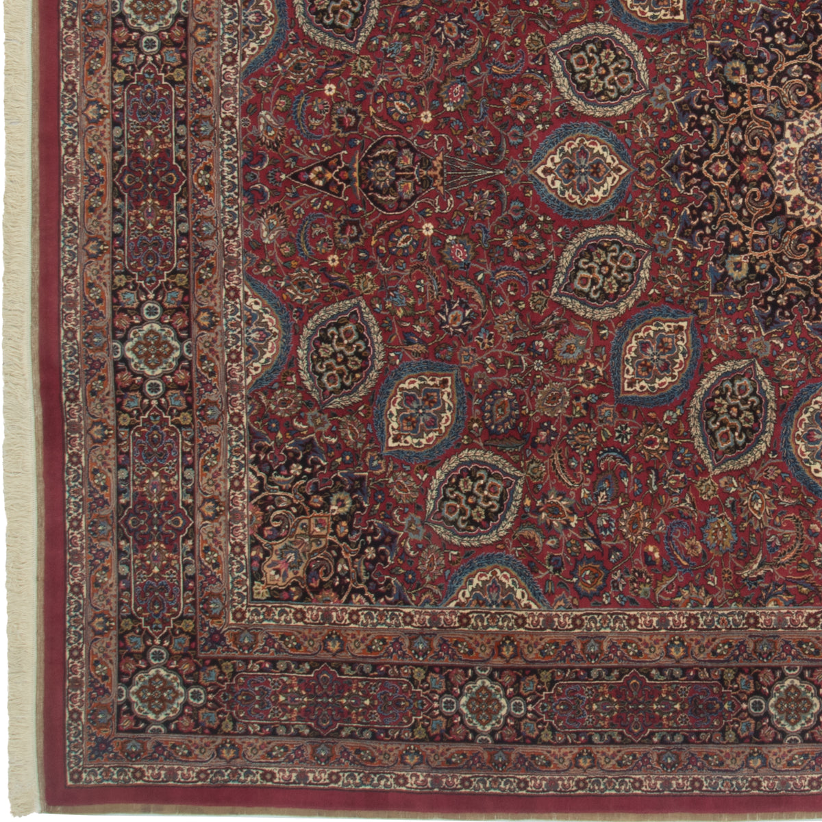 سجاد يدوي من مشهد بتوقيع نظري، ترنج وأركان، صوف خالص، أحمر قرمزي، 300 × 380 سم — 1016529