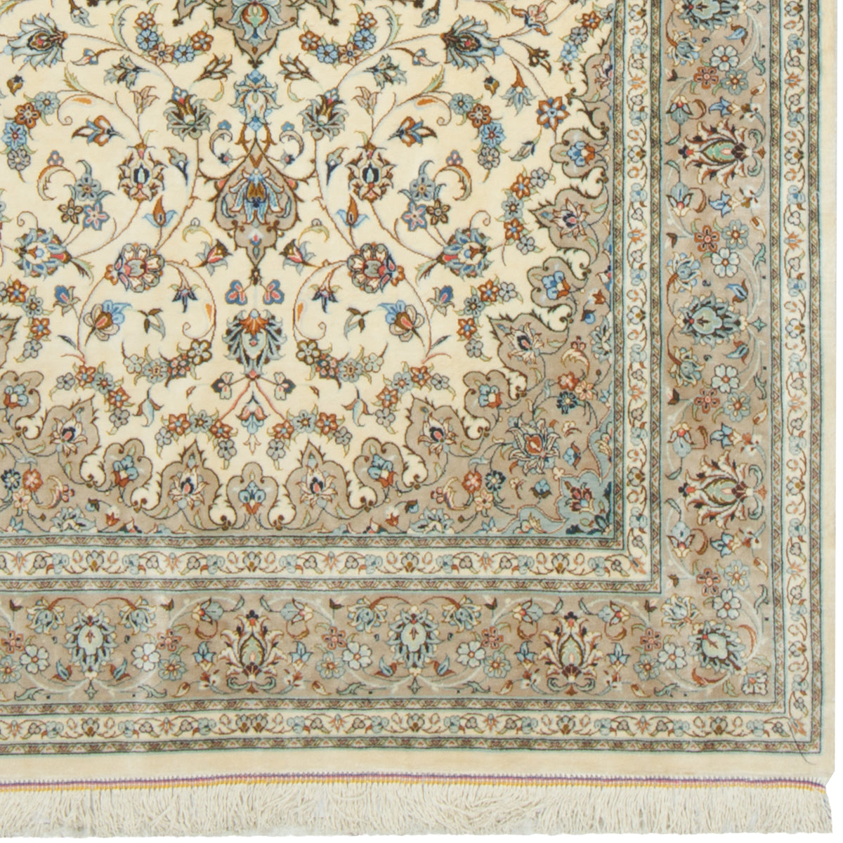 Qom Handmade Carpet by erami, Medallion and Corner, Silk, Ivory, 100 × 153 cm — 1017003