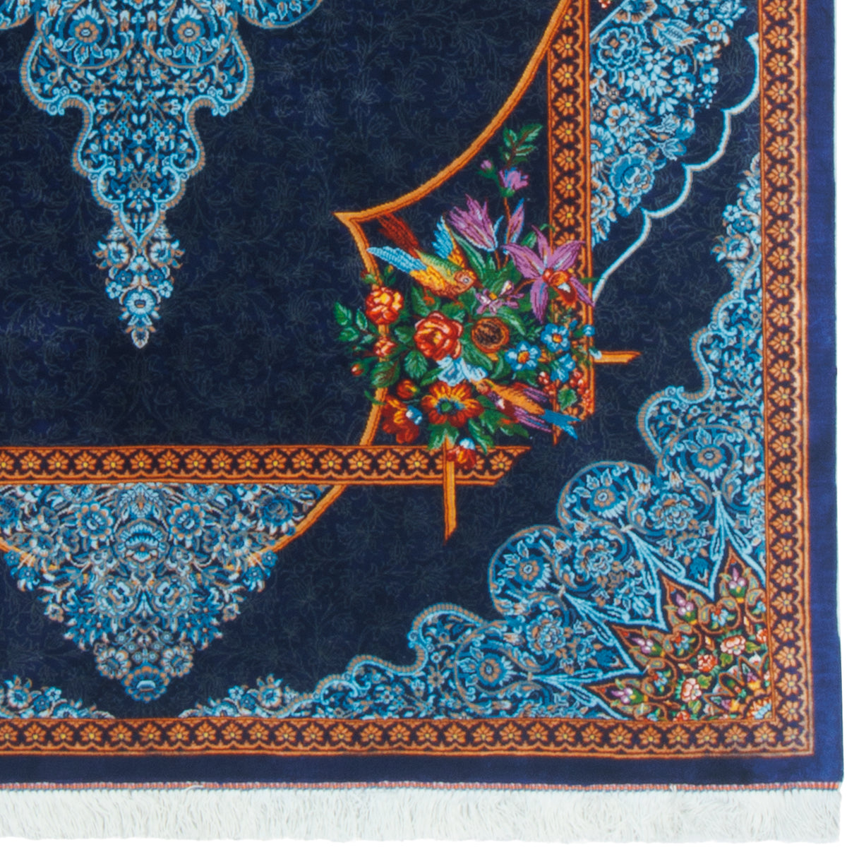 Qom Handmade Carpet by Mousavi, Central Medallion, Silk, Navy Blue, 100 × 150 cm — 1016903