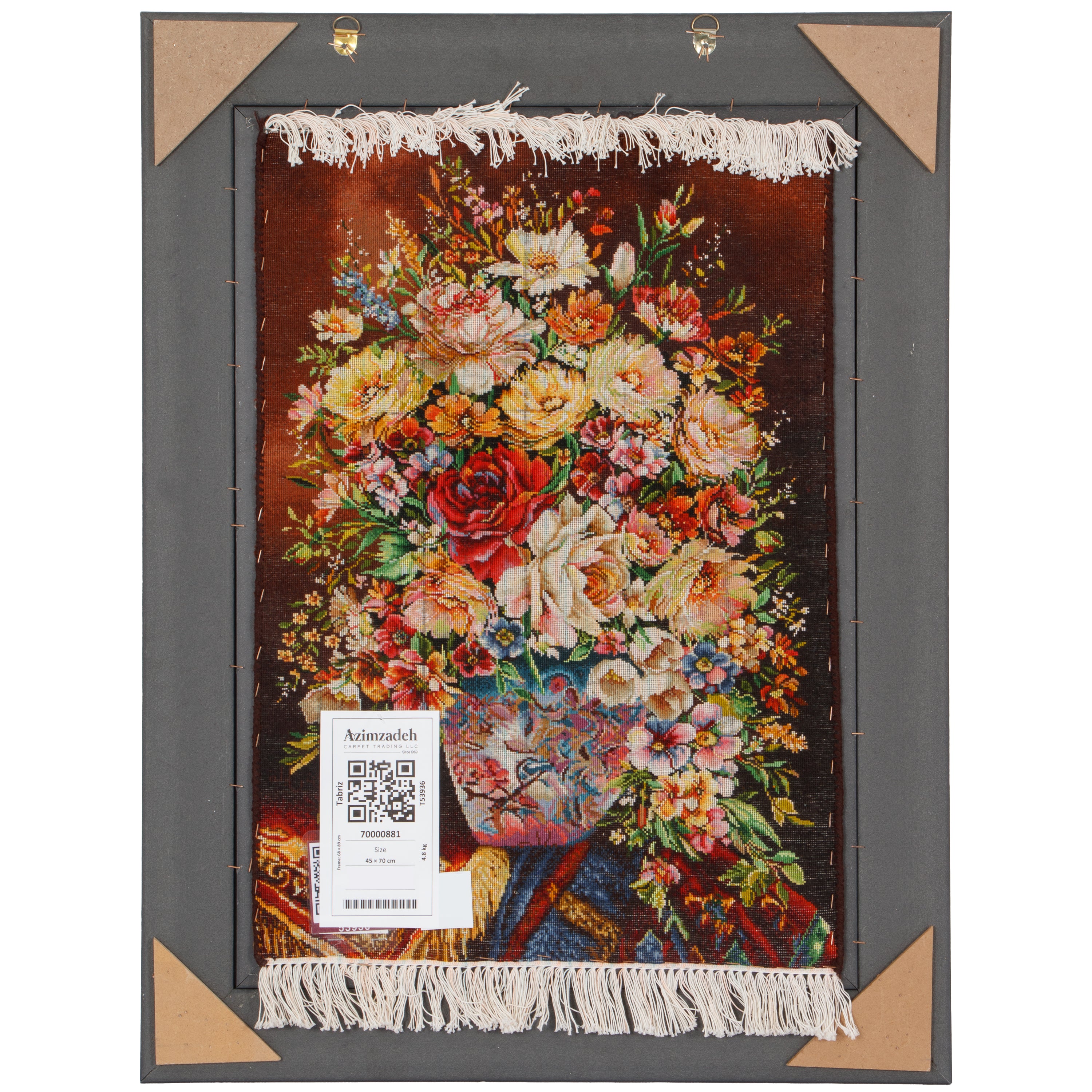 لوحة جدارية من سجاد تبريز اليدوي — سرسار | خيوط حريرية / سدى حريري | 45 × 70 سم | رمز المنتج 70000881