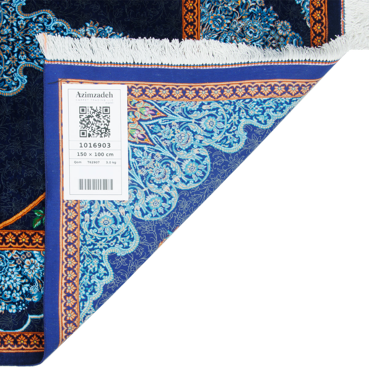 Qom Handmade Carpet by Mousavi, Central Medallion, Silk, Navy Blue, 100 × 150 cm — 1016903