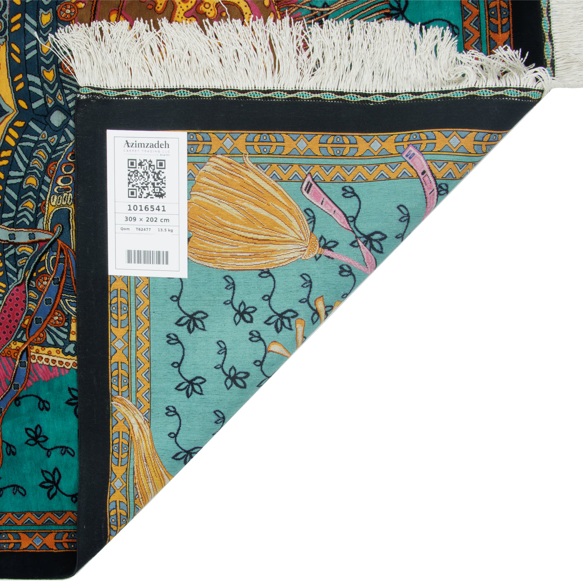 فرش دستباف طرح سراسر تمام ابریشم الوان قم اثر حسین کاشی زاده 202 × 309 سانتیمتر کد 1016541