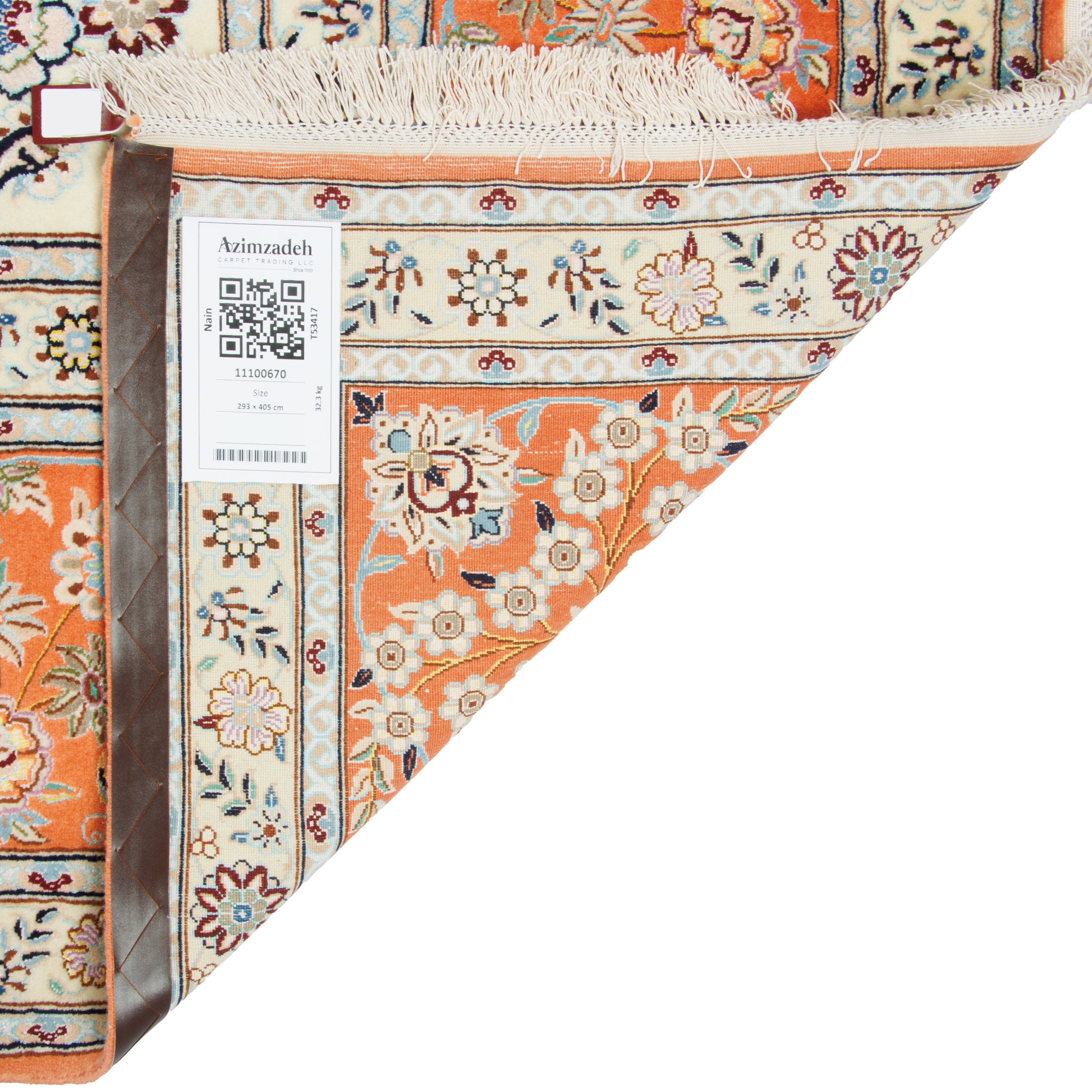 فرش دستباف نایین - لچک ترنج | پرز ابریشم / چله ابریشم | 293 × 405 سانتیمتر | کد محصول 11100670