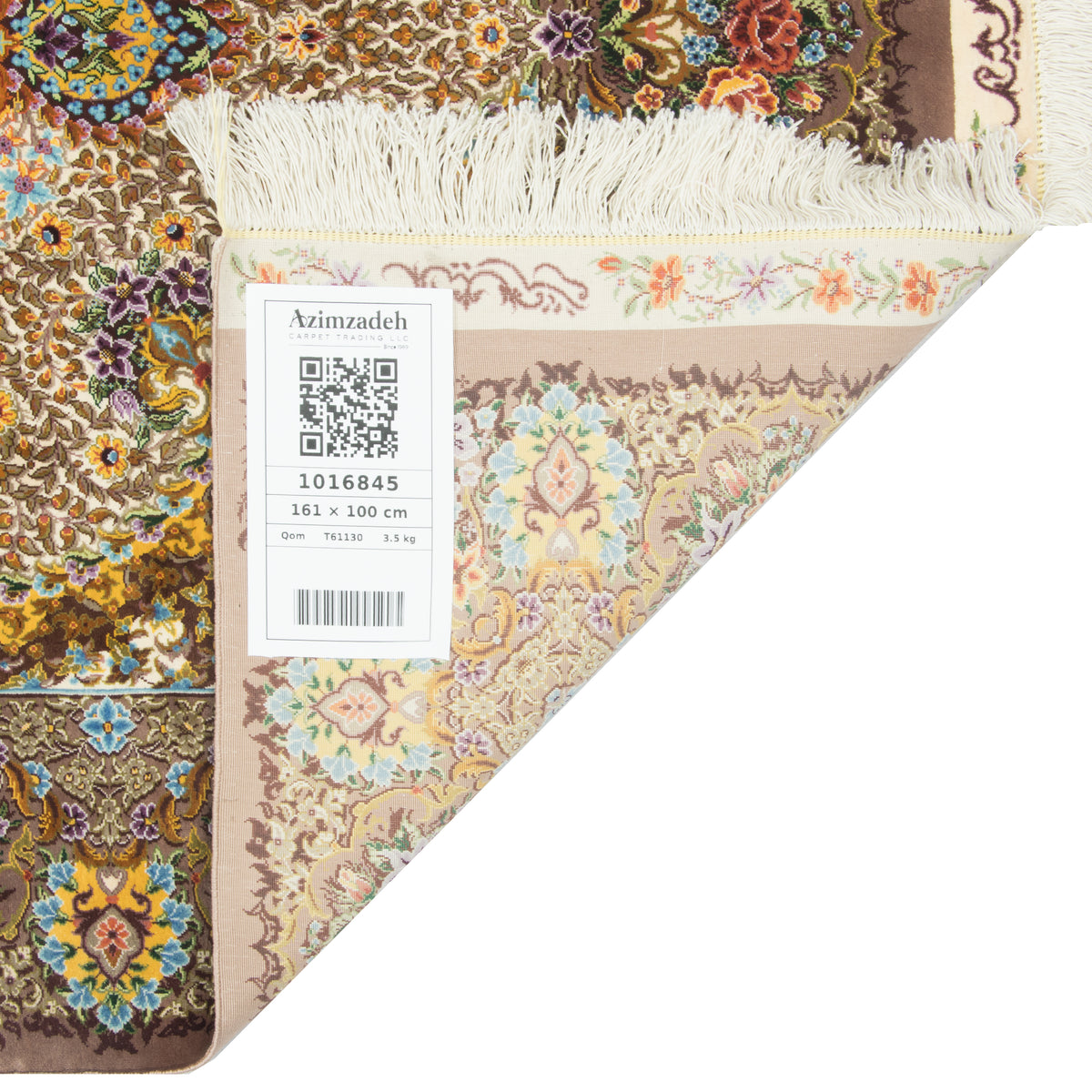 فرش دستباف طرح لچک ترنج تمام ابریشم قم اثر سعید 100 × 161 سانتیمتر کد 1016845