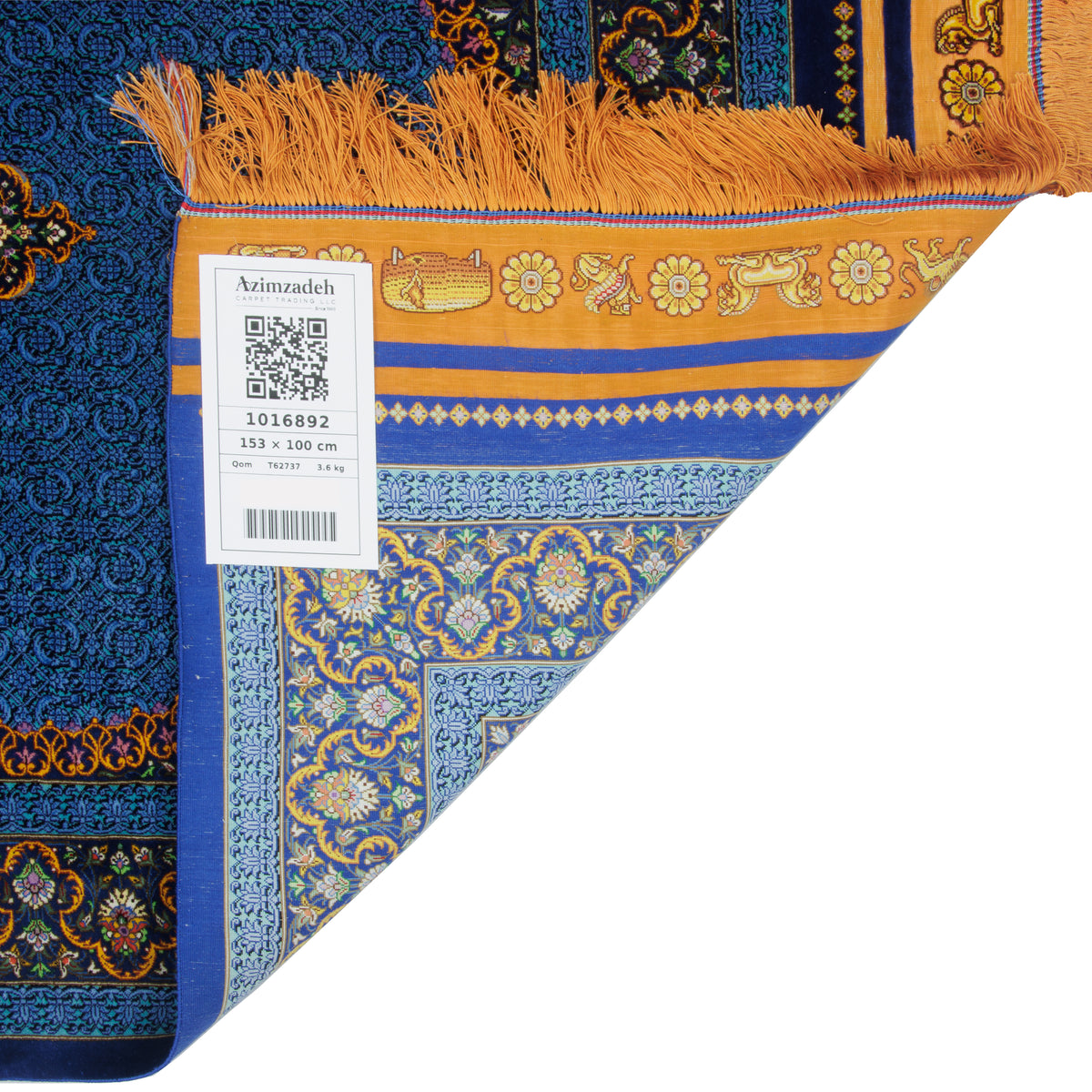 Qom Handmade Carpet by Saveh Naeini, Central Medallion, Silk, Blue, 100 × 153 cm — 1016892