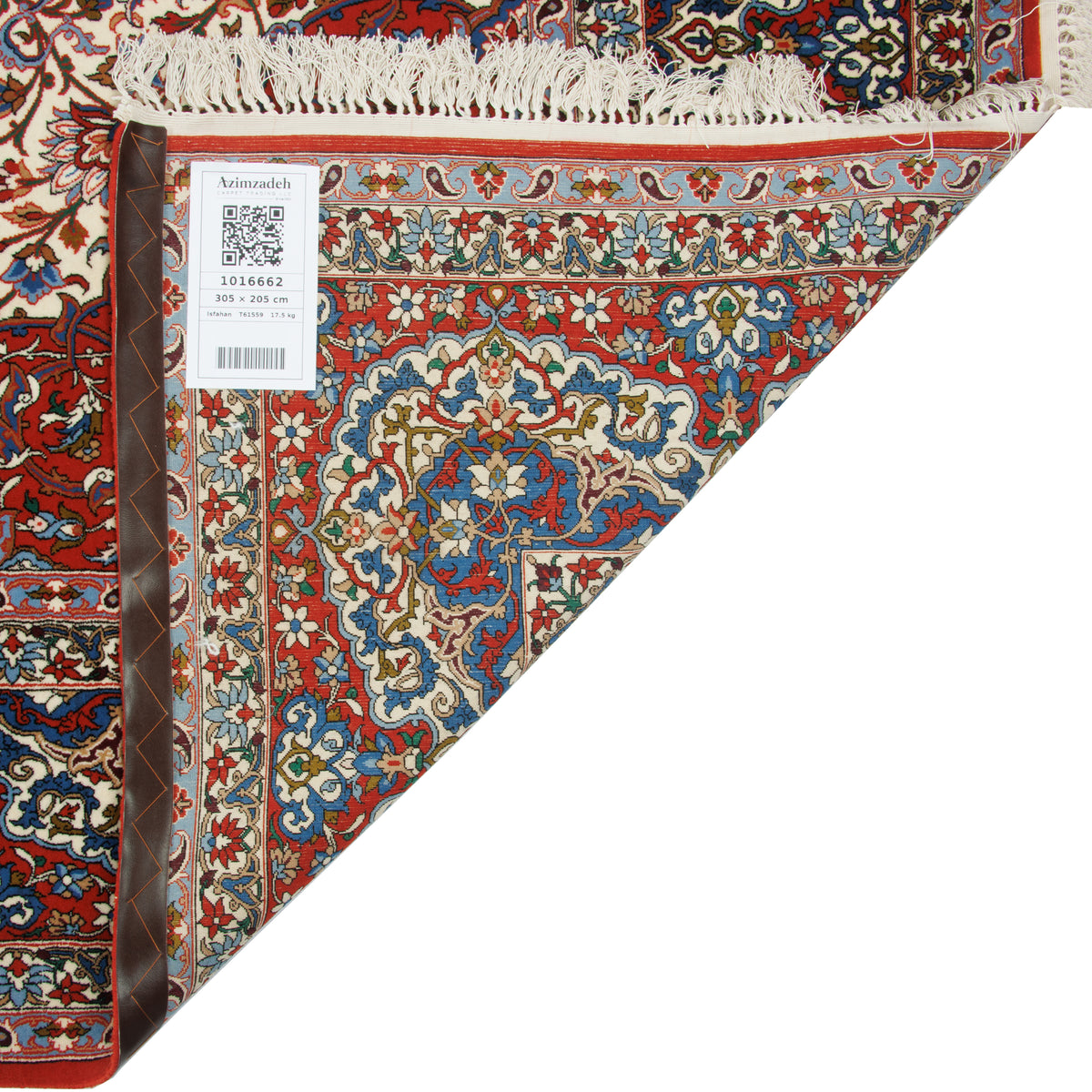 فرش دستباف طرح لچک ترنج پشم چله ابریشم کرم اصفهان 205 × 305 سانتیمتر کد 1016662