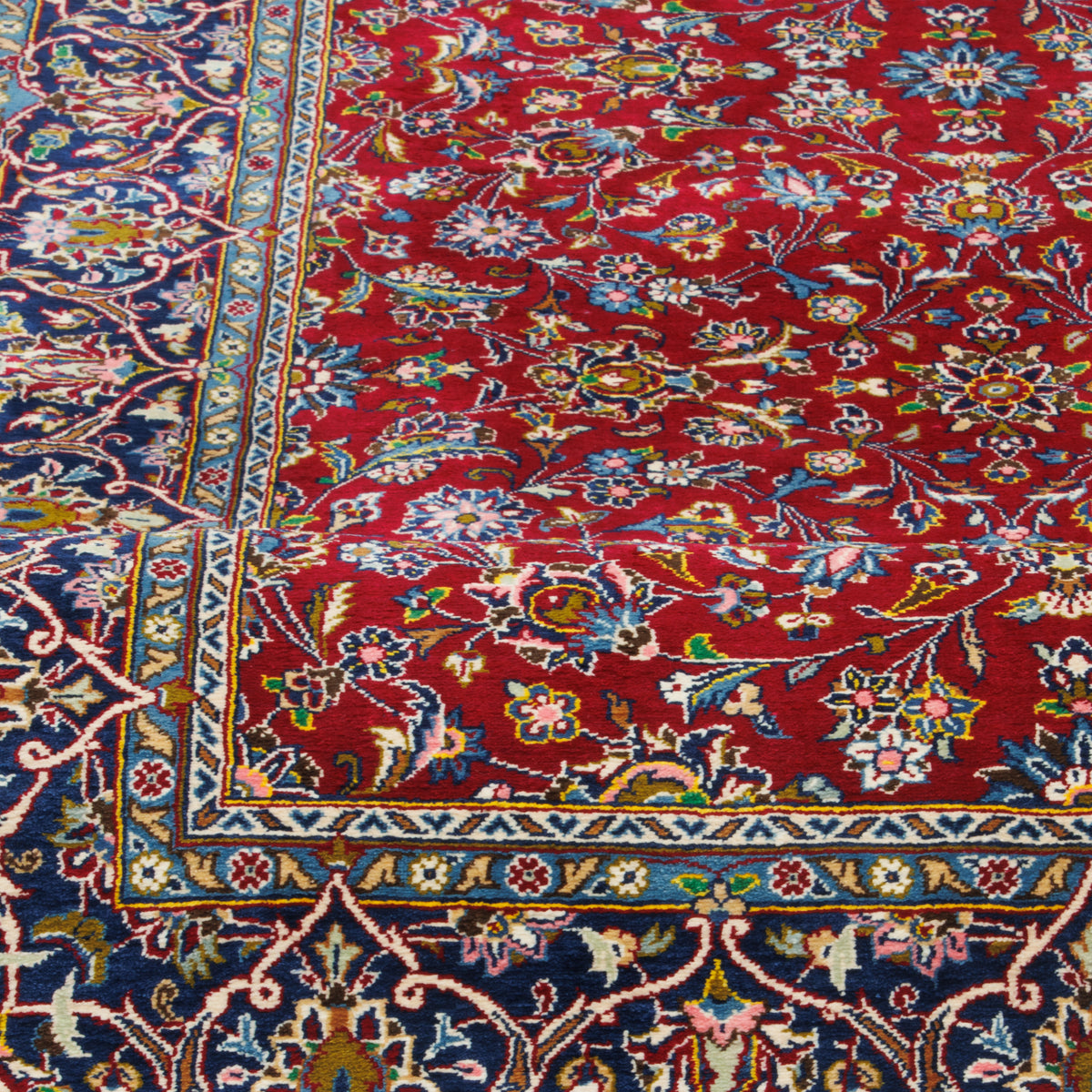 Kashan Handmade Carpet by Ghasem Morshedi, Afshan Allover, Silk, Lacquer Red, Runner, 79 × 186 cm — 1016916