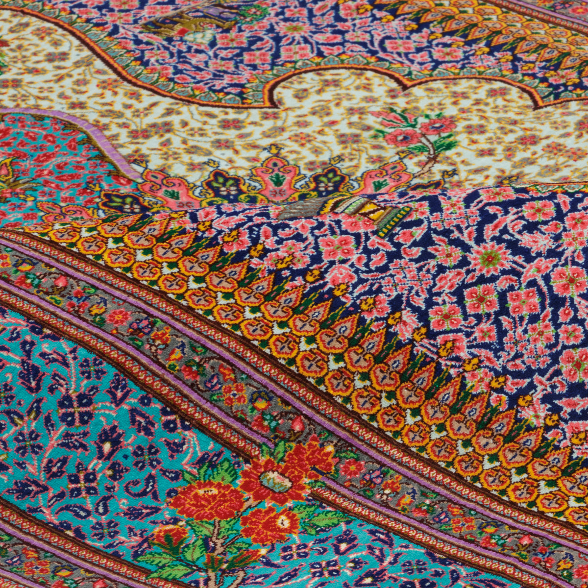Qom Handmade Carpet by ganjineye honar, Central Medallion, Silk, Navy Blue, 106 × 157 cm — 1016975