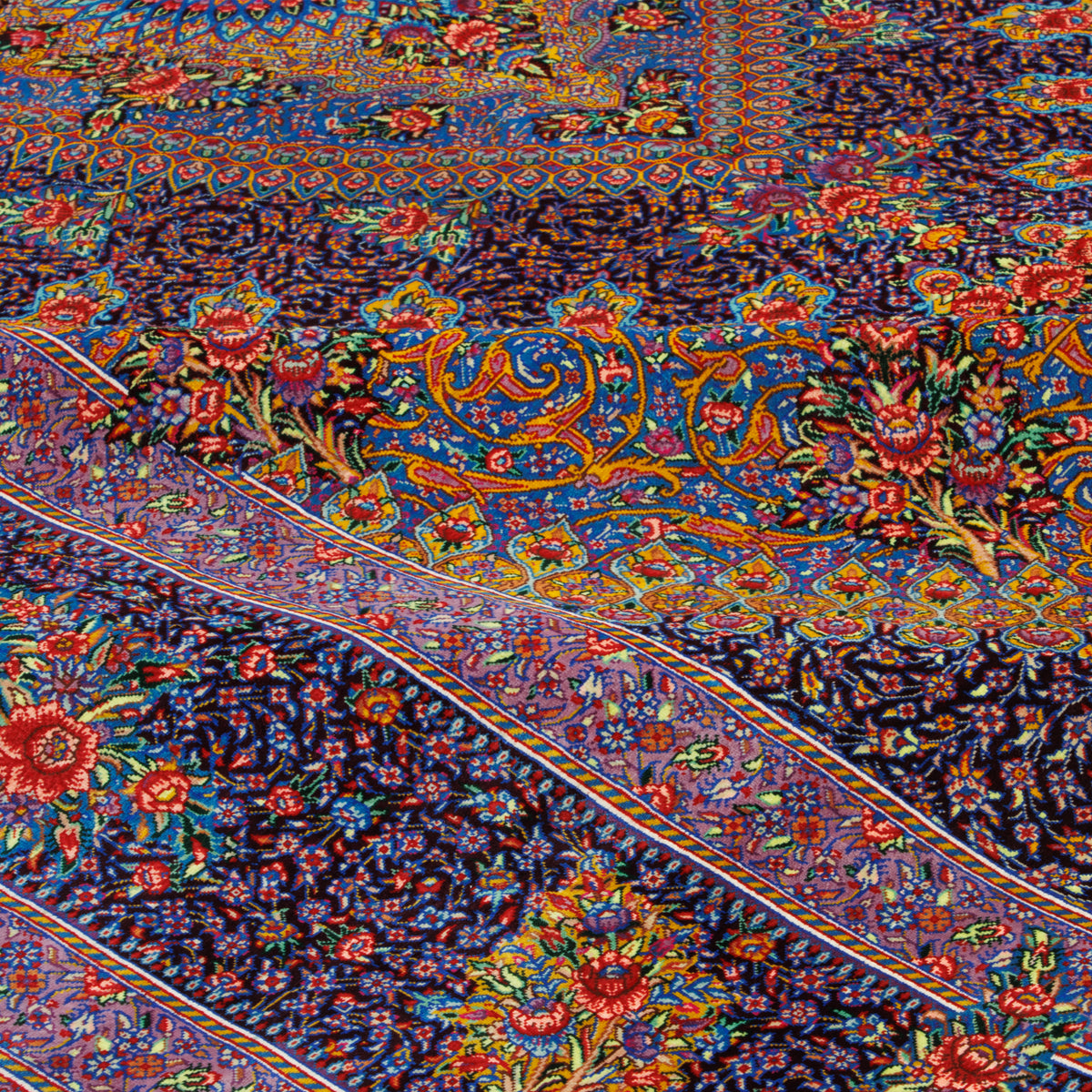 Qom Handmade Carpet by Zabihi, Medallion and Corner, Colorful, 198 × 300 cm — 1016586