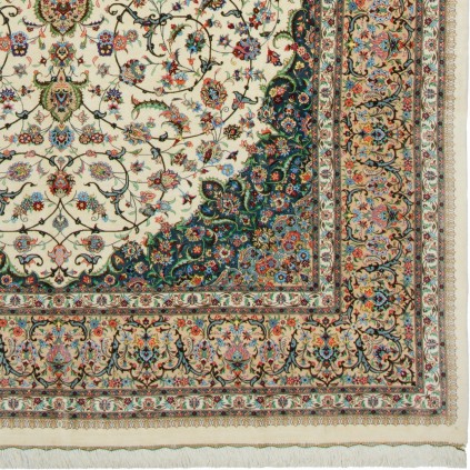 Handwoven Carpet, Corner Medallion Layout, All Silk, Kashan, 243 × 343 cm Ref 10800828