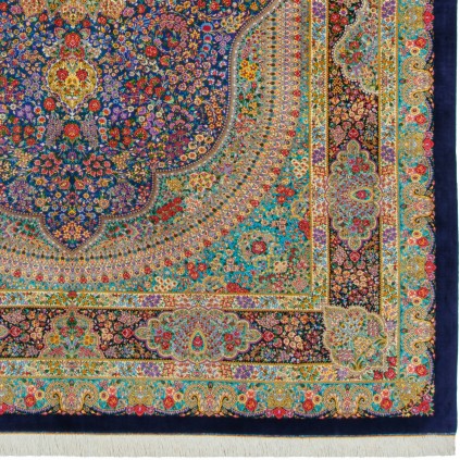 Handwoven Carpet, Corner Medallion Layout, All Silk, Qom, 250 × 345 cm Ref 10800829