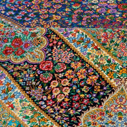 Handwoven Carpet, Corner Medallion Layout, All Silk, Qom, 250 × 345 cm Ref 10800829