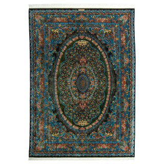 Handwoven Carpet, Corner Medallion Layout, All Silk, Qom, 247 × 350 cm Ref 10800834