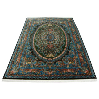 Handwoven Carpet, Corner Medallion Layout, All Silk, Qom, 247 × 350 cm Ref 10800834