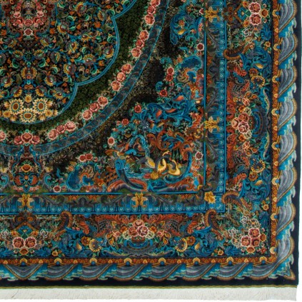 Handwoven Carpet, Corner Medallion Layout, All Silk, Qom, 247 × 350 cm Ref 10800834