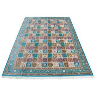 Handwoven Carpet, Square/Block Layout, All Silk, Qom, 245 × 345 cm Ref 10800836
