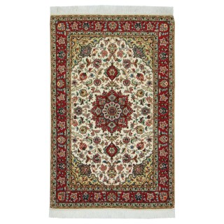 Handwoven Carpet, Corner Medallion Layout, Wool and Silk on Cotton Warp, Tabriz, 100 × 150 cm Ref 10100845