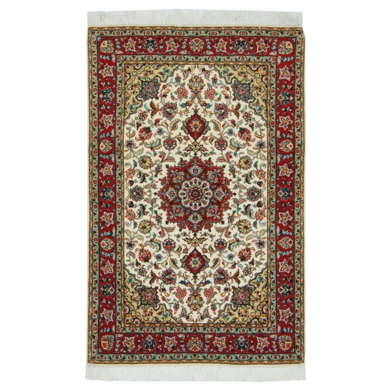 Handwoven Carpet, Corner Medallion Layout, Wool and Silk on Cotton Warp, Tabriz, 100 × 150 cm Ref 10100845