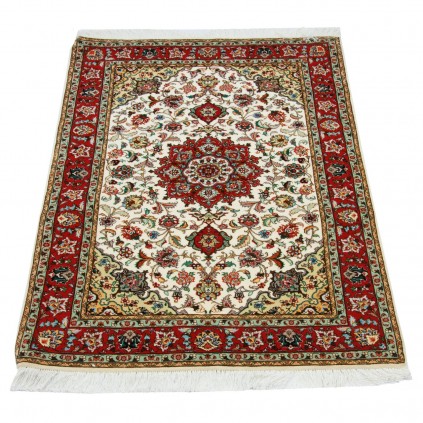 Handwoven Carpet, Corner Medallion Layout, Wool and Silk on Cotton Warp, Tabriz, 100 × 150 cm Ref 10100845