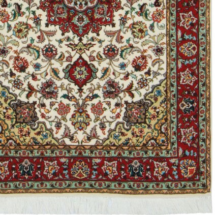 Handwoven Carpet, Corner Medallion Layout, Wool and Silk on Cotton Warp, Tabriz, 100 × 150 cm Ref 10100845