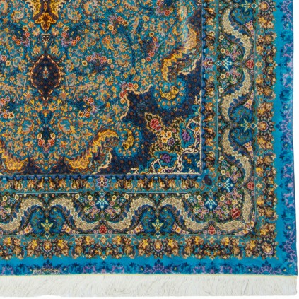 Handwoven Carpet, Corner Medallion Layout, All Silk, Qom, 195 × 300 cm Ref 10501040