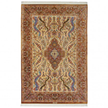 Handwoven Carpet, Corner Medallion Layout, All Silk, Qom, 203 × 305 cm Ref 10601050