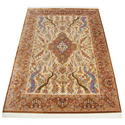 Handwoven Carpet, Corner Medallion Layout, All Silk, Qom, 203 × 305 cm Ref 10601050