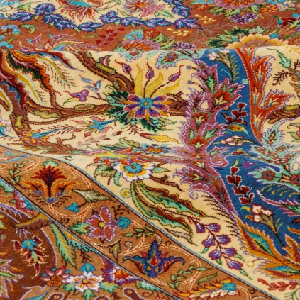 Handwoven Carpet, Corner Medallion Layout, All Silk, Qom, 203 × 305 cm Ref 10601050