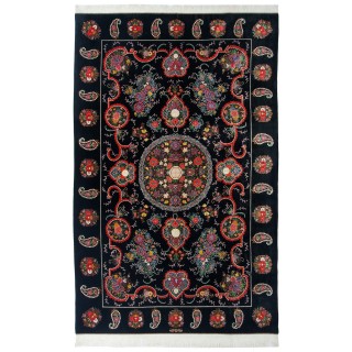 Handwoven Carpet, Corner Medallion Layout, All Silk, Qom, 200 × 316 cm Ref 10601054