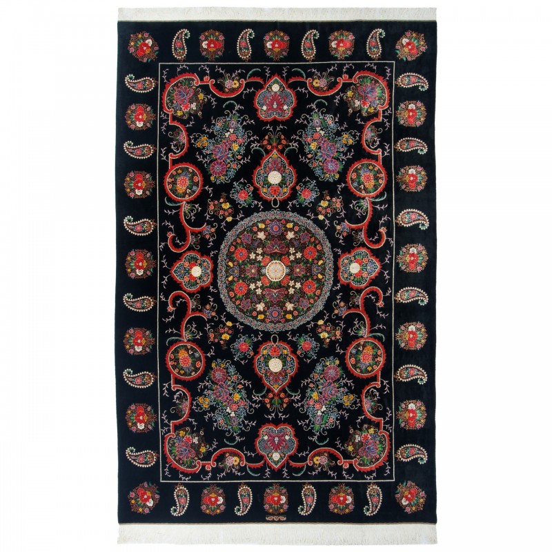 Handwoven Carpet, Corner Medallion Layout, All Silk, Qom, 200 × 316 cm Ref 10601054