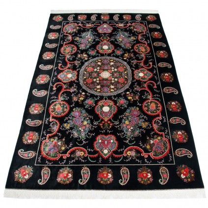 Handwoven Carpet, Corner Medallion Layout, All Silk, Qom, 200 × 316 cm Ref 10601054