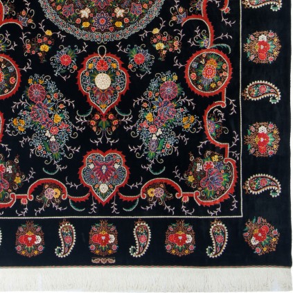 Handwoven Carpet, Corner Medallion Layout, All Silk, Qom, 200 × 316 cm Ref 10601054