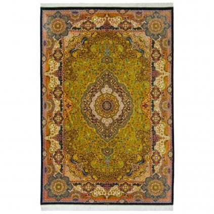 Handwoven Carpet, Corner Medallion Layout, All Silk, Qom, 200 × 300 cm Ref 10601055