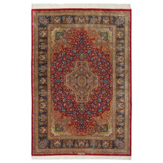 Handwoven Carpet, Corner Medallion Layout, All Silk, Qom, 200 × 300 cm Ref 10601056