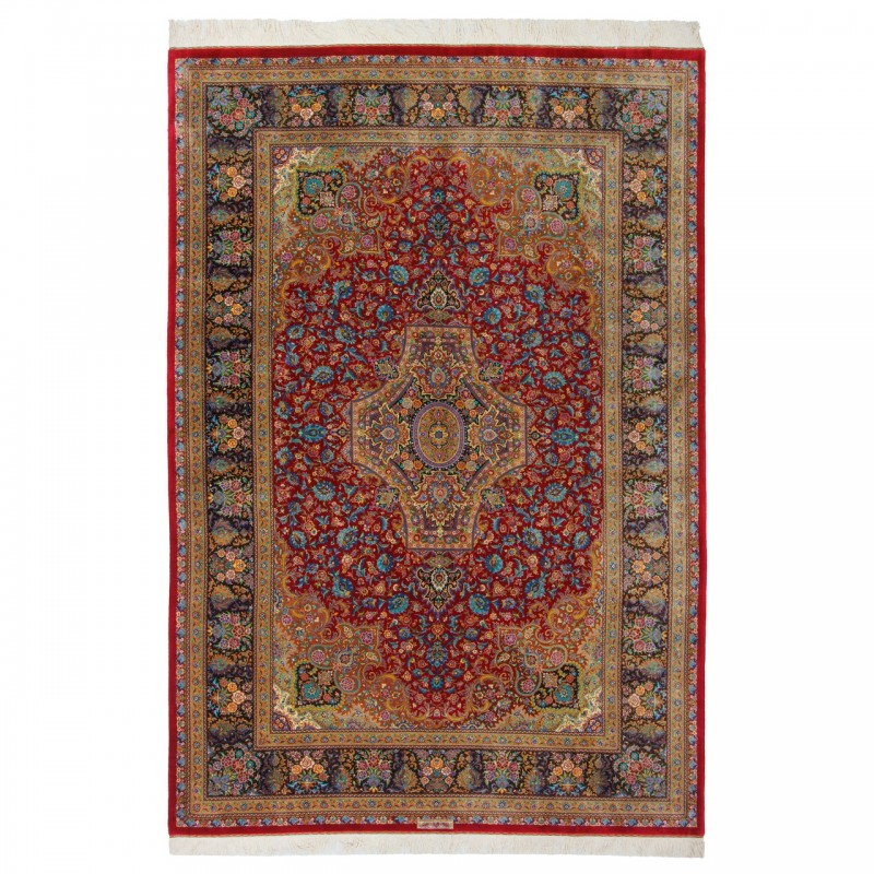 Handwoven Carpet, Corner Medallion Layout, All Silk, Qom, 200 × 300 cm Ref 10601056
