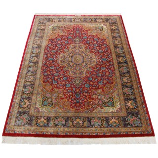 Handwoven Carpet, Corner Medallion Layout, All Silk, Qom, 200 × 300 cm Ref 10601056