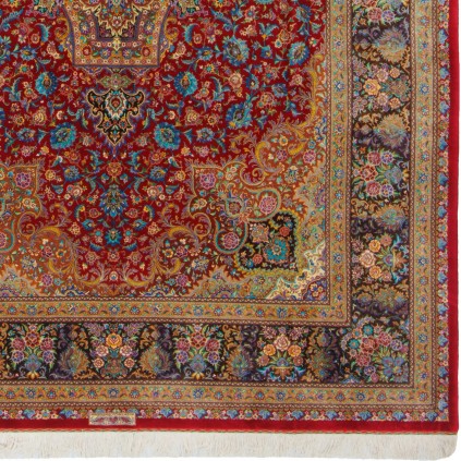 Handwoven Carpet, Corner Medallion Layout, All Silk, Qom, 200 × 300 cm Ref 10601056