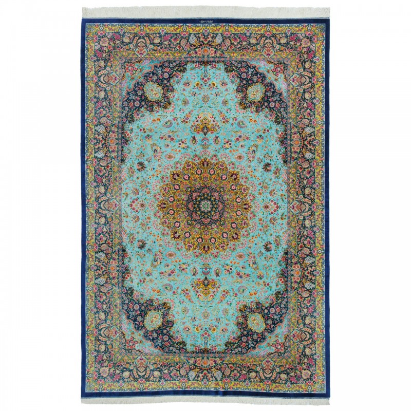 Handwoven Carpet, Corner Medallion Layout, All Silk, Qom, 192 × 290 cm Ref 10501084