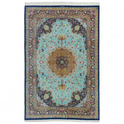 Handwoven Carpet, Corner Medallion Layout, All Silk, Qom, 192 × 290 cm Ref 10501084