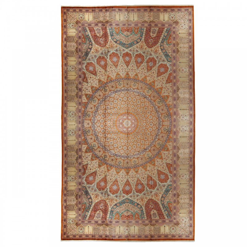 Handwoven Carpet, Dome Layout, All Silk, Qom, 600 × 1000 cm Ref 16000772
