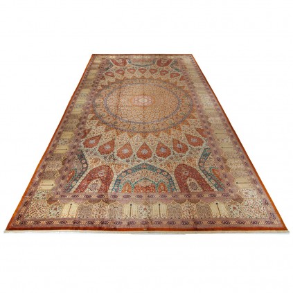 Handwoven Carpet, Dome Layout, All Silk, Qom, 600 × 1000 cm Ref 16000772