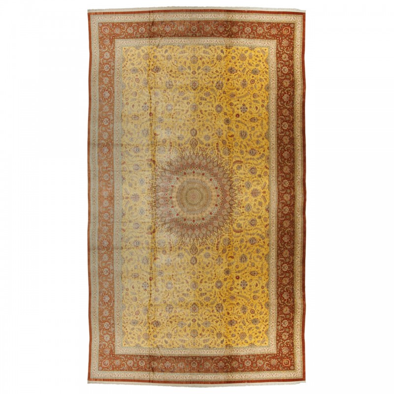 Handwoven Carpet, Medallion Layout, All Silk, Qom, 600 × 1000 cm Ref 16000773