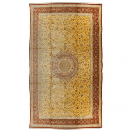 Handwoven Carpet, Medallion Layout, All Silk, Qom, 600 × 1000 cm Ref 16000773