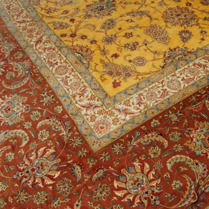 Handwoven Carpet, Medallion Layout, All Silk, Qom, 600 × 1000 cm Ref 16000773