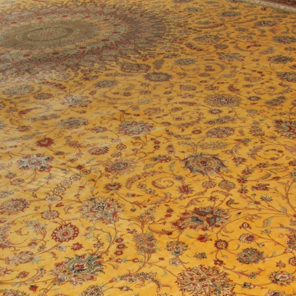 Handwoven Carpet, Medallion Layout, All Silk, Qom, 600 × 1000 cm Ref 16000773